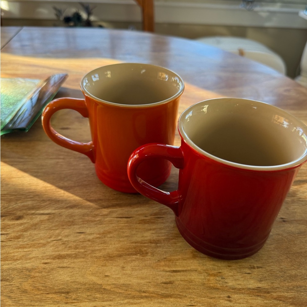 Le Creuset Ceramic Mugs in Bright Orange and Cherry Red - Set of 2